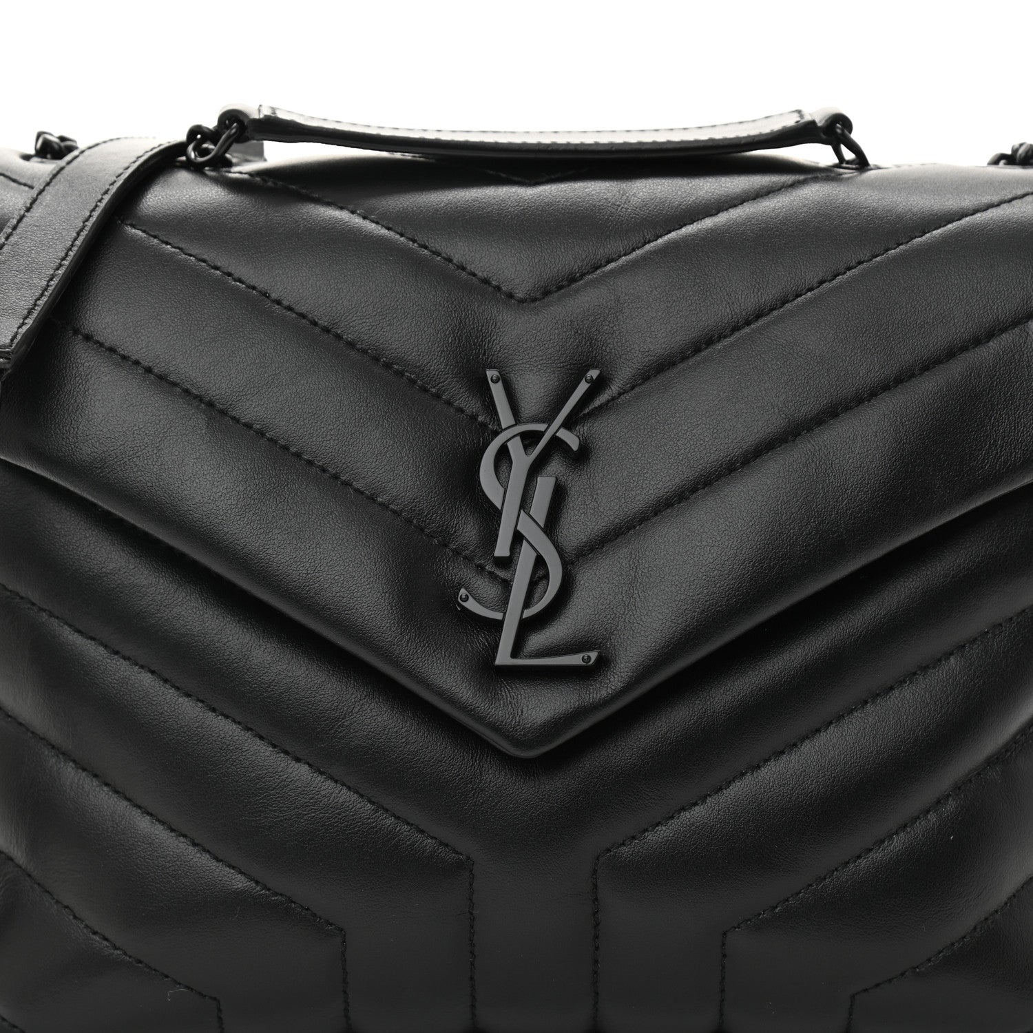 Saint Laurent Calfskin Y Quilted Monogram Monochrome Small Loulou Chain Satchel Black 7 of 9