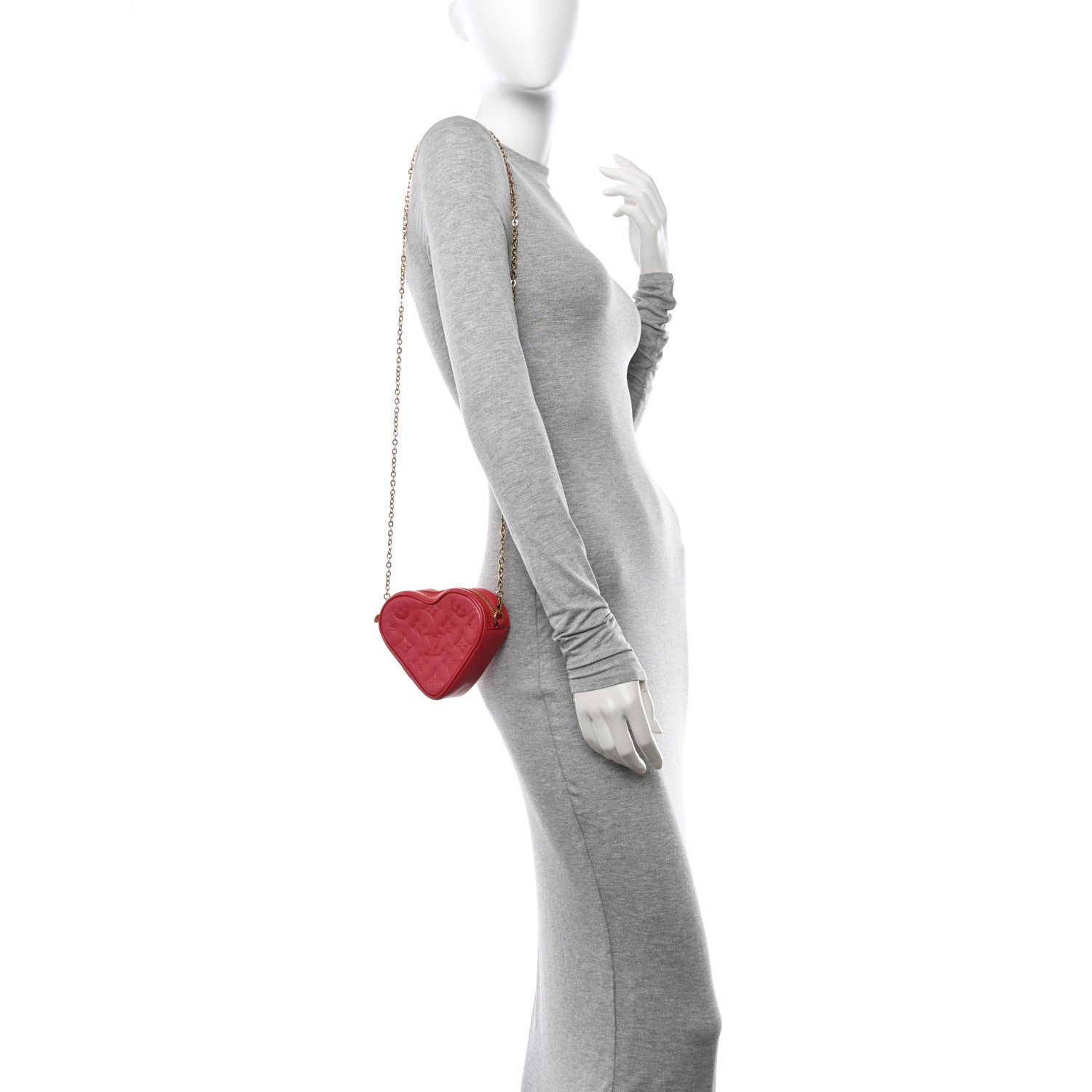 Louis Vuitton Lambskin Embossed Monogram Fall In Love Sac Coeur Heart Chain Bag Lipstick Red 2 of 12