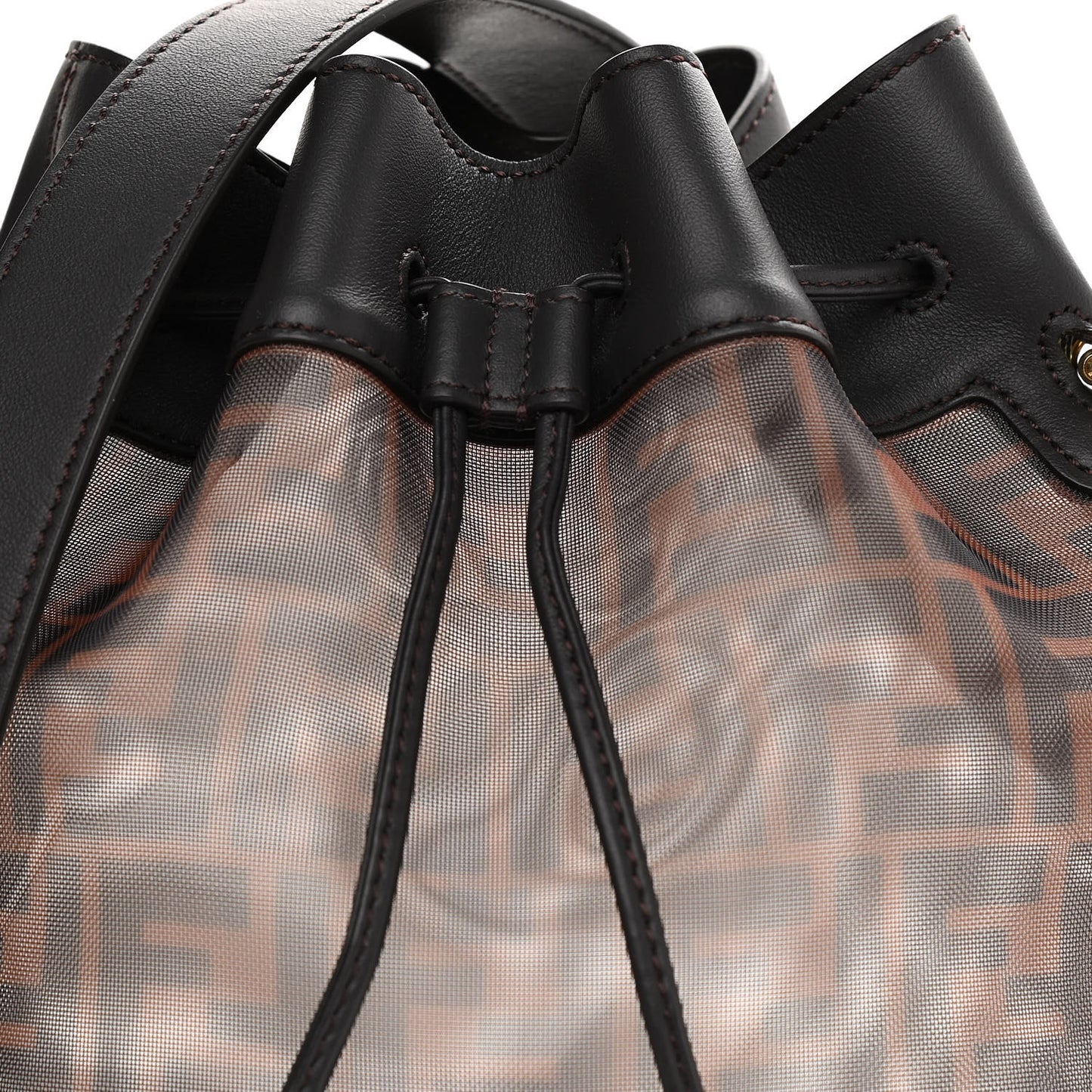 Mesh Vitello Grace F is Fendi FF 1974 Grande Mon Tresor Bucket Bag Marrone Black Ebano