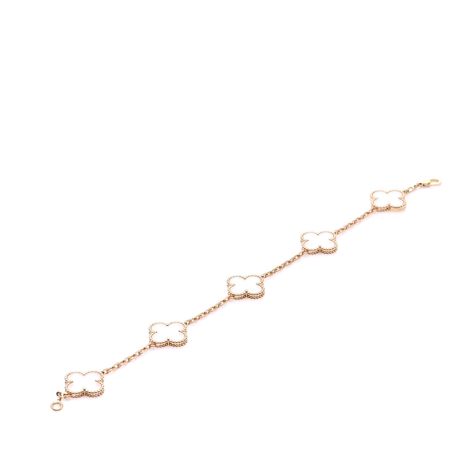 Van Cleef & Arpels 18K Yellow Gold Rock Crystal 5 Motifs Vintage Alhambra Bracelet 7 of 9