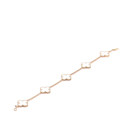 Van Cleef & Arpels 18K Yellow Gold Rock Crystal 5 Motifs Vintage Alhambra Bracelet 7 of 9