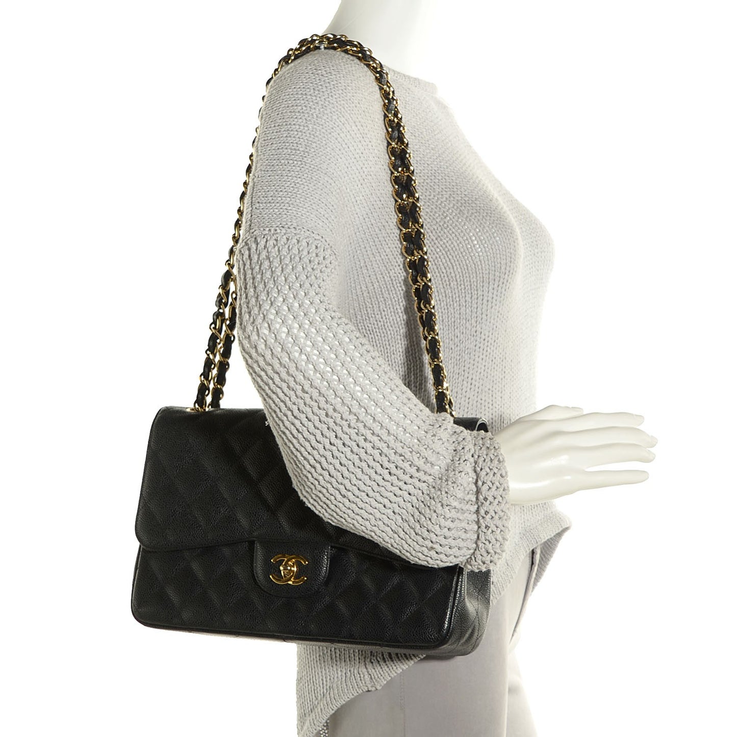 Caviar Quilted Jumbo Double Flap Black