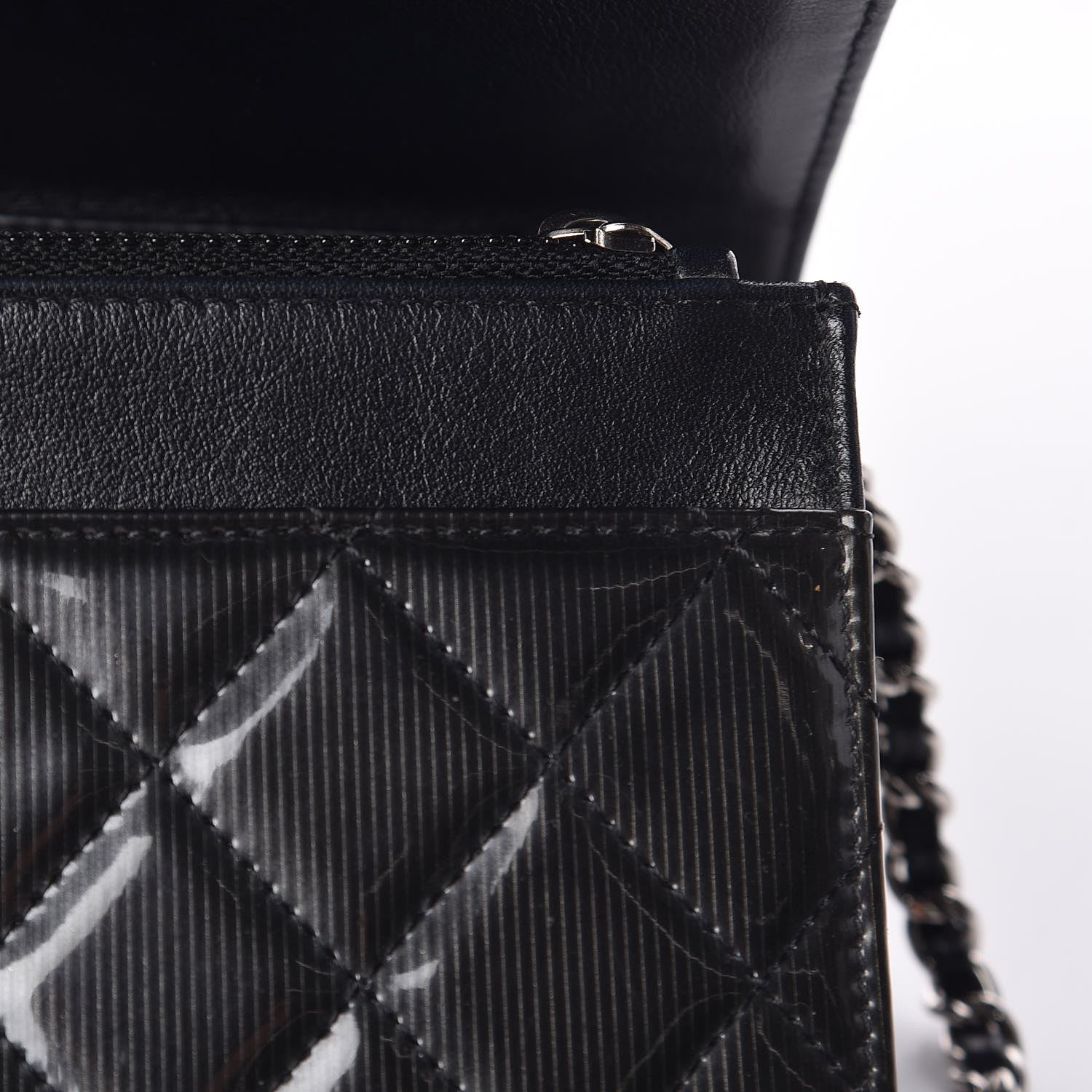Chanel Striated Patent Quilted Wallet on Chain WOC Black 13 of 16