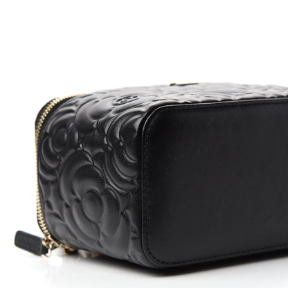 Chanel Lambskin Camellia Embossed Small Vanity Case With Chain Black 6 of 11