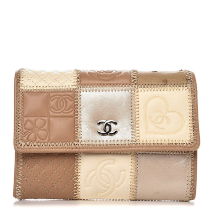 Chanel Lambskin Ostrich Pony Hair Patchwork Precious Symbols Small Flap Wallet Beige 1 of 8