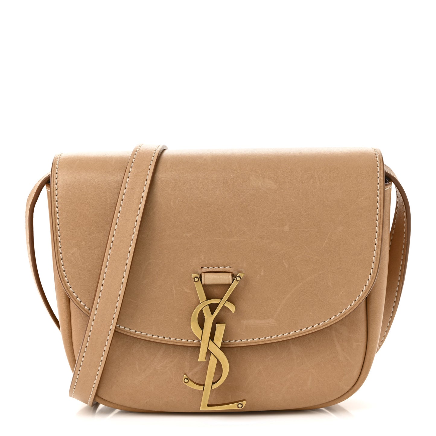 Smooth Vintage Calfskin Small Kaia Satchel Brown Gold