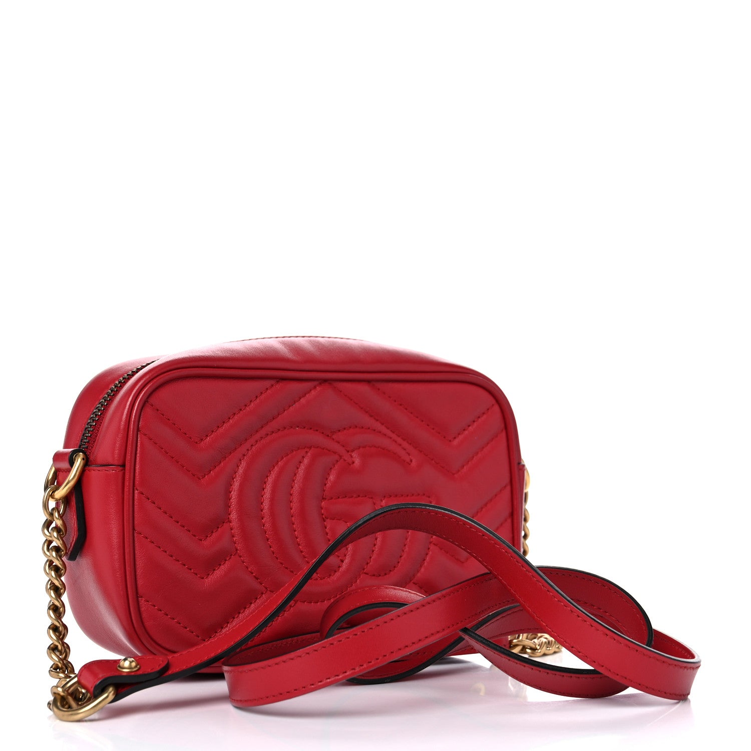 Gucci Calfskin Matelasse Mini GG Marmont Chain Shoulder Bag Hibiscus Red 3 of 17
