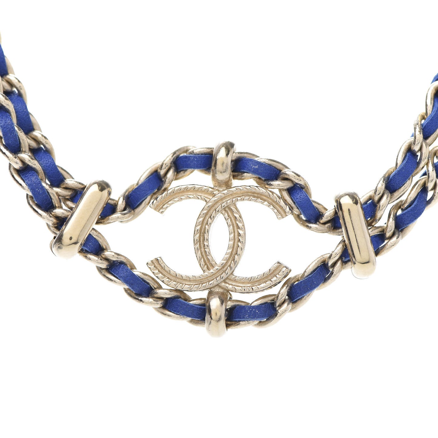 Metal Lambskin CC Chain Link Necklace Blue