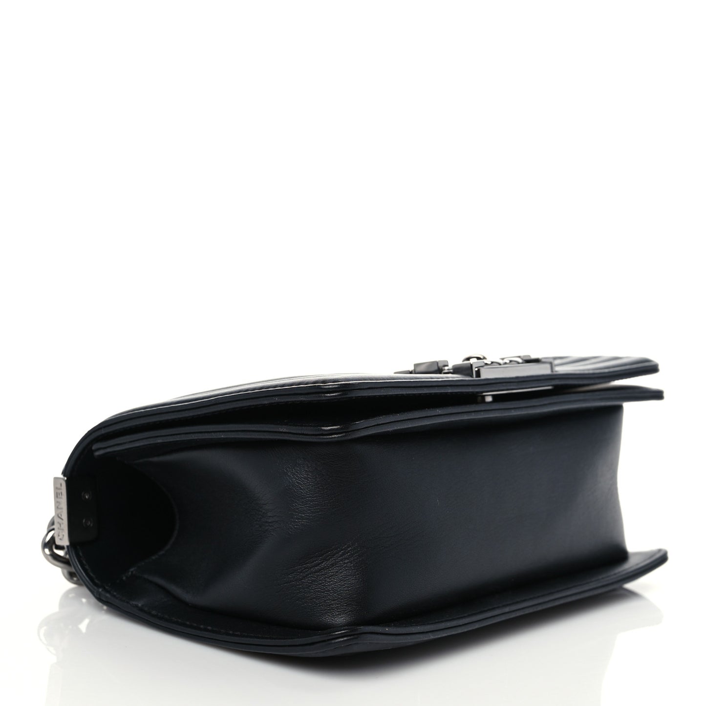 Calfskin Chain Chevron Small Boy Flap Black