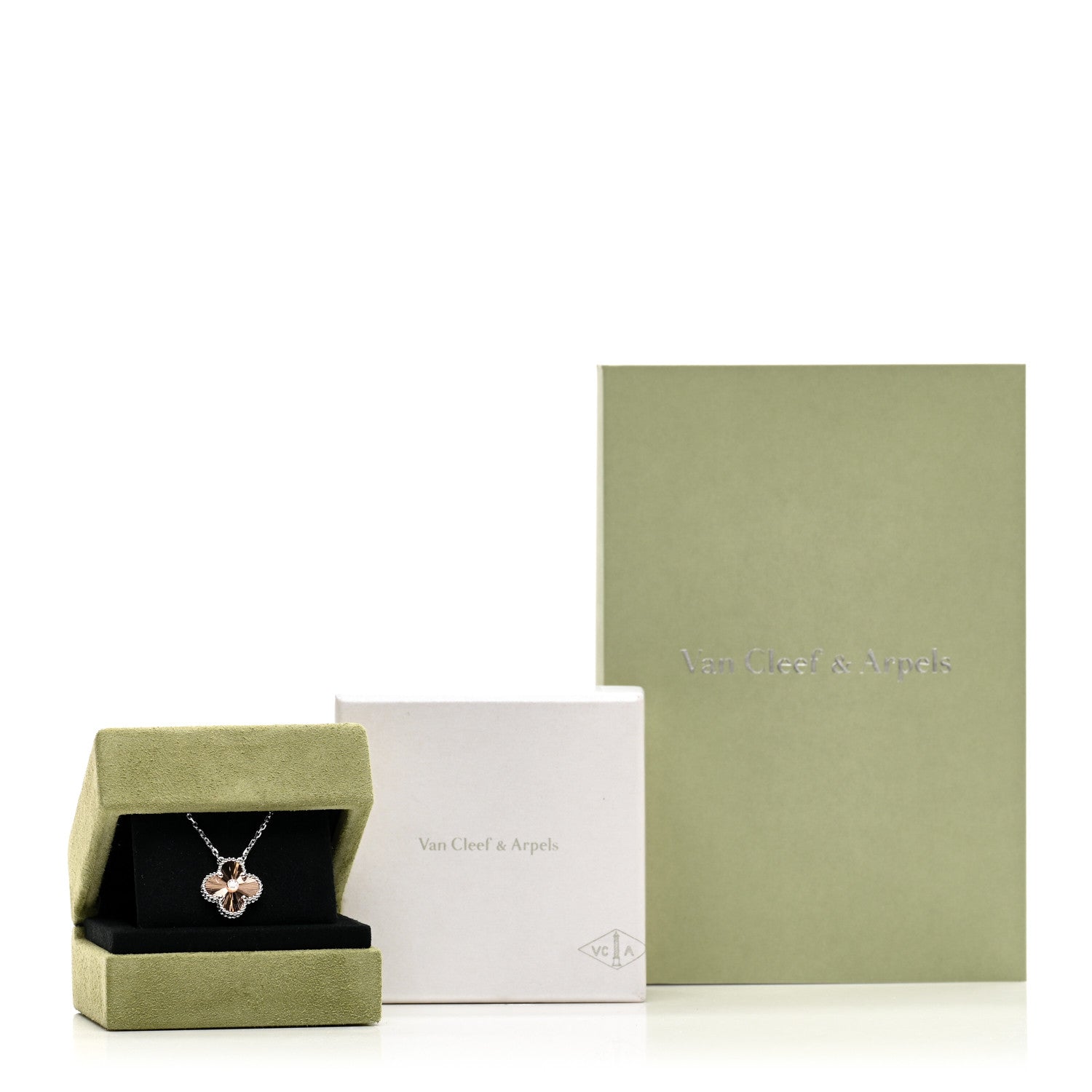 Van Cleef & Arpels 18K White Rose Gold Diamond Guilloche Vintage Alhambra Pendant Necklace 5 of 5