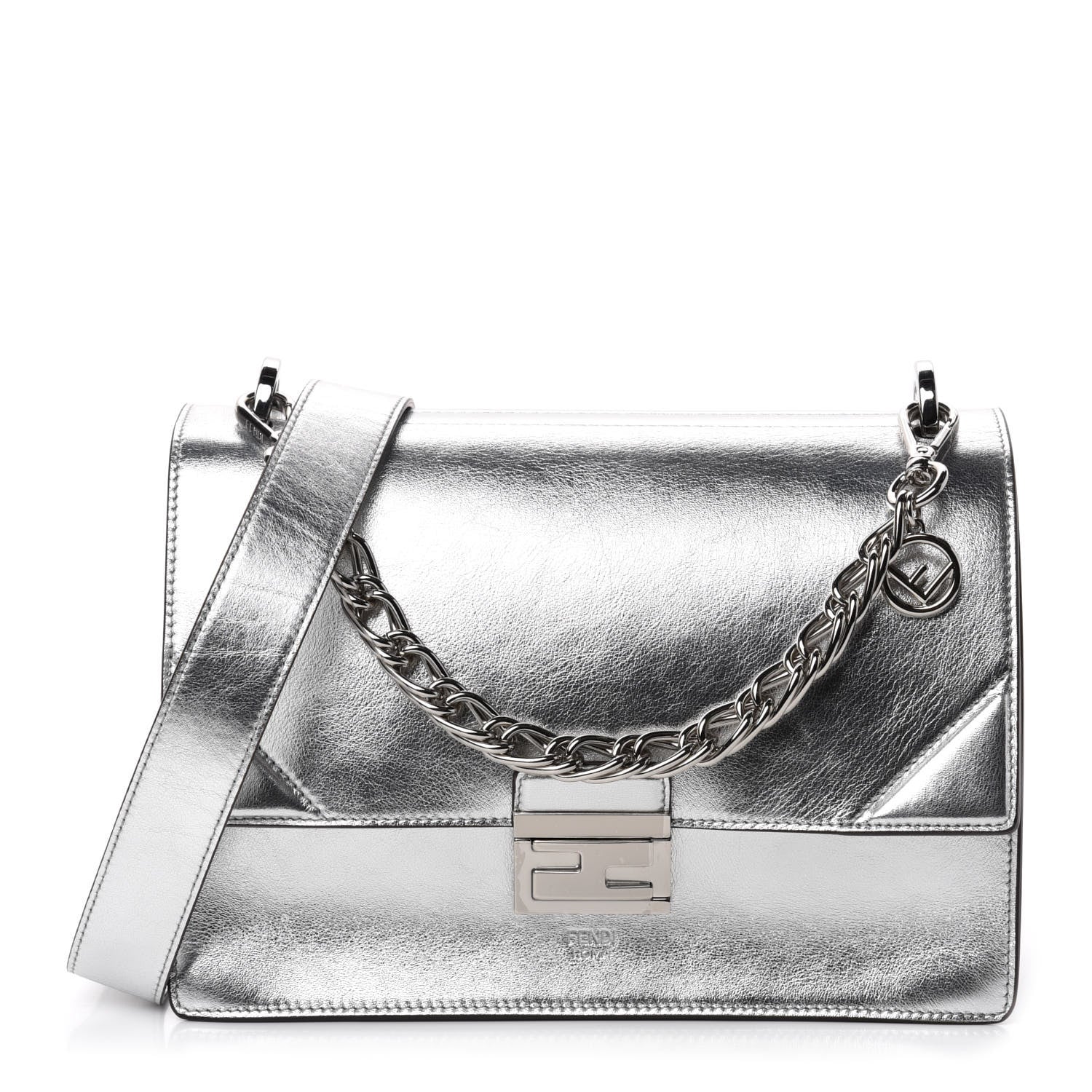 Fendi Vitello Catalan Mirror F is Fendi Kan U Shoulder Bag Argento 1 of 12