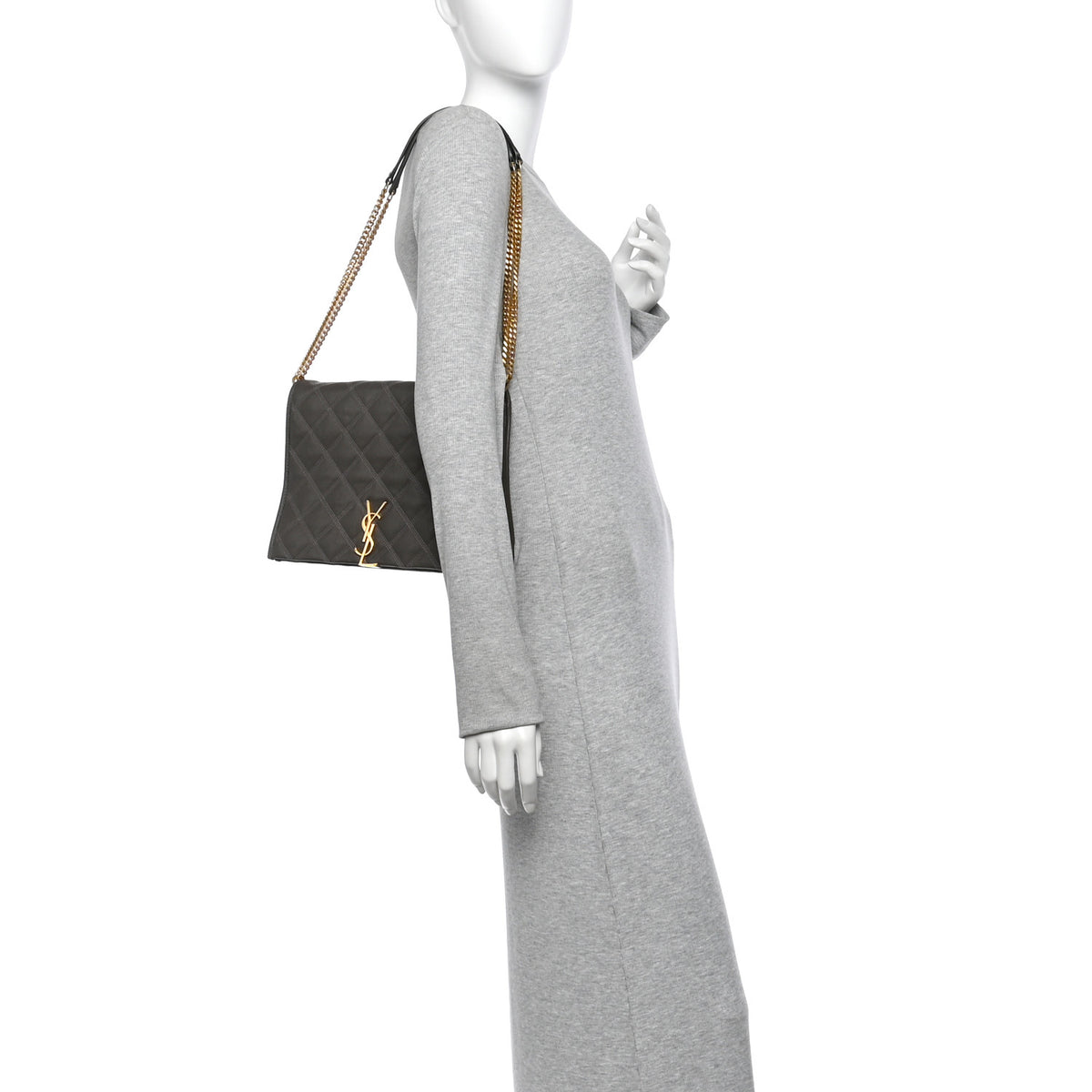 Saint Laurent Lambskin Quilted Mini Becky Chain Bag Grey Kaki 2 of 14