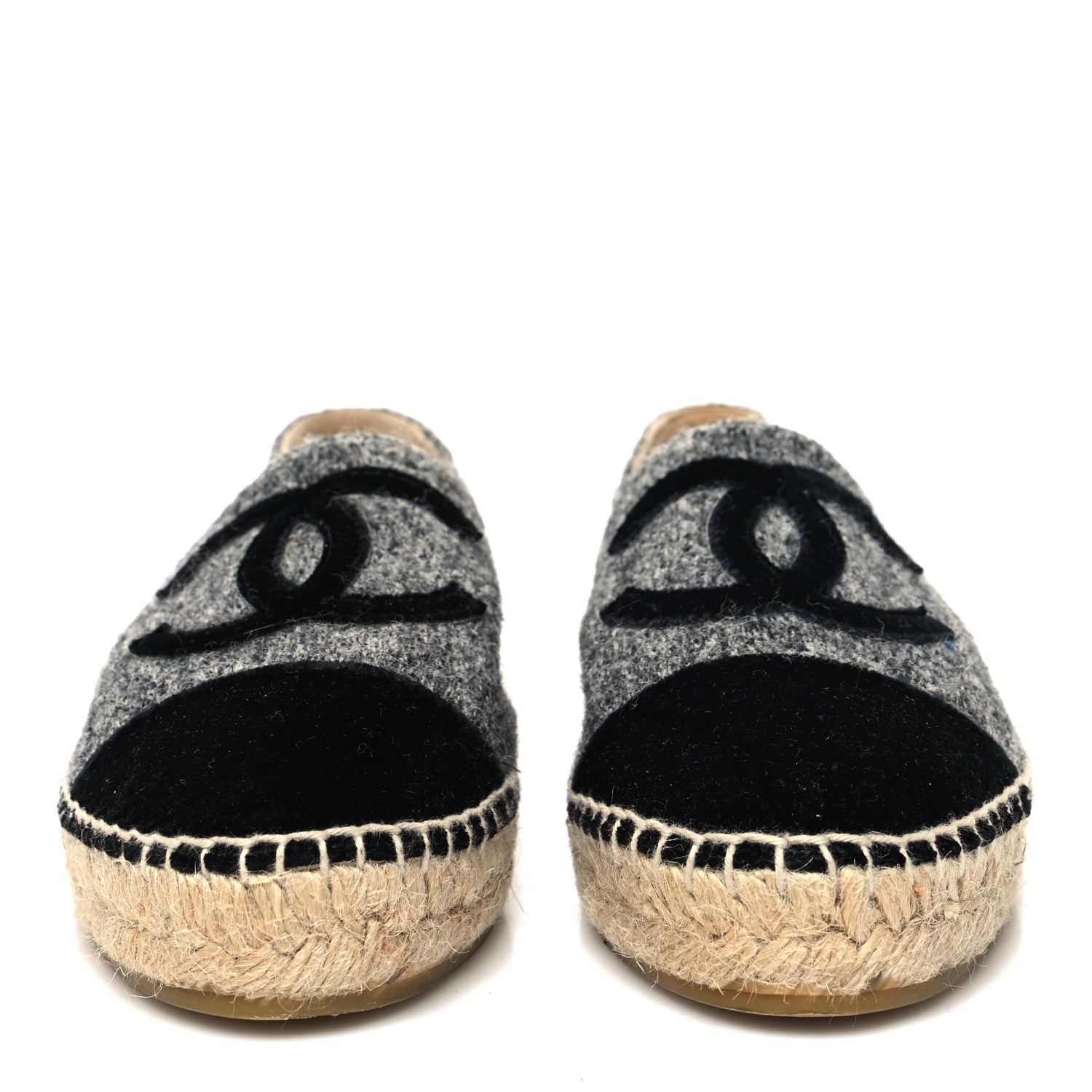 Chanel Tweed Velvet CC Espadrilles 38 Grey Black 3 of 9