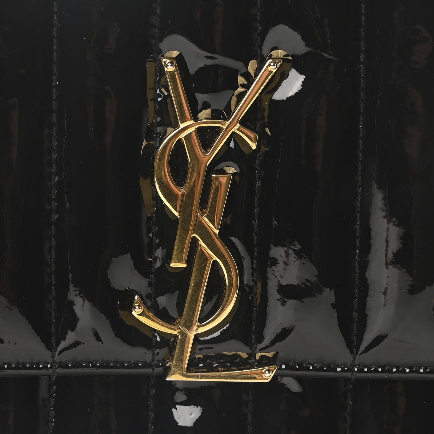 Patent Calfskin Matelasse Monogram Small Vicky Chain Bag Black