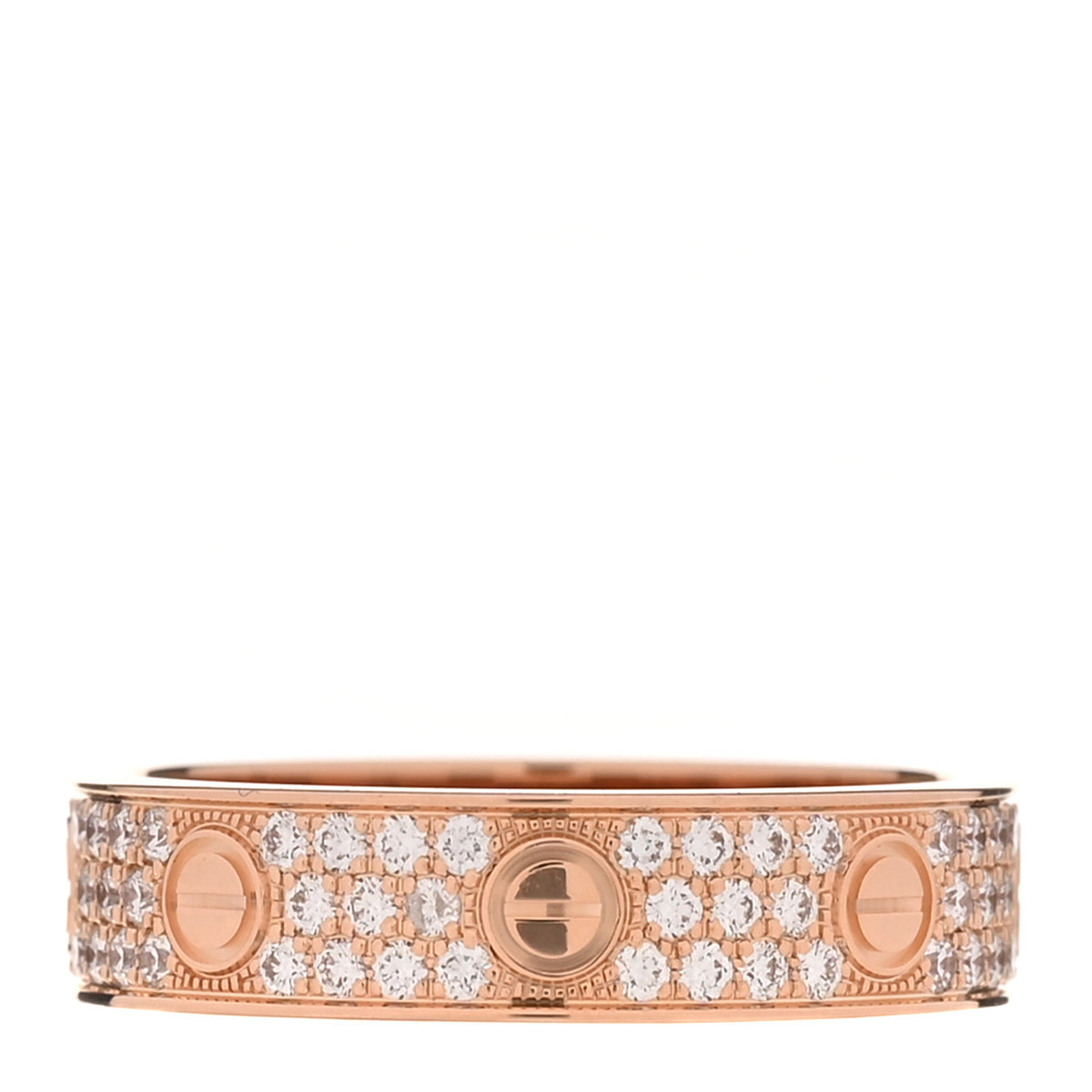 18K Pink Gold Diamond 5mm LOVE Wedding Paved Band Ring 53 6.5