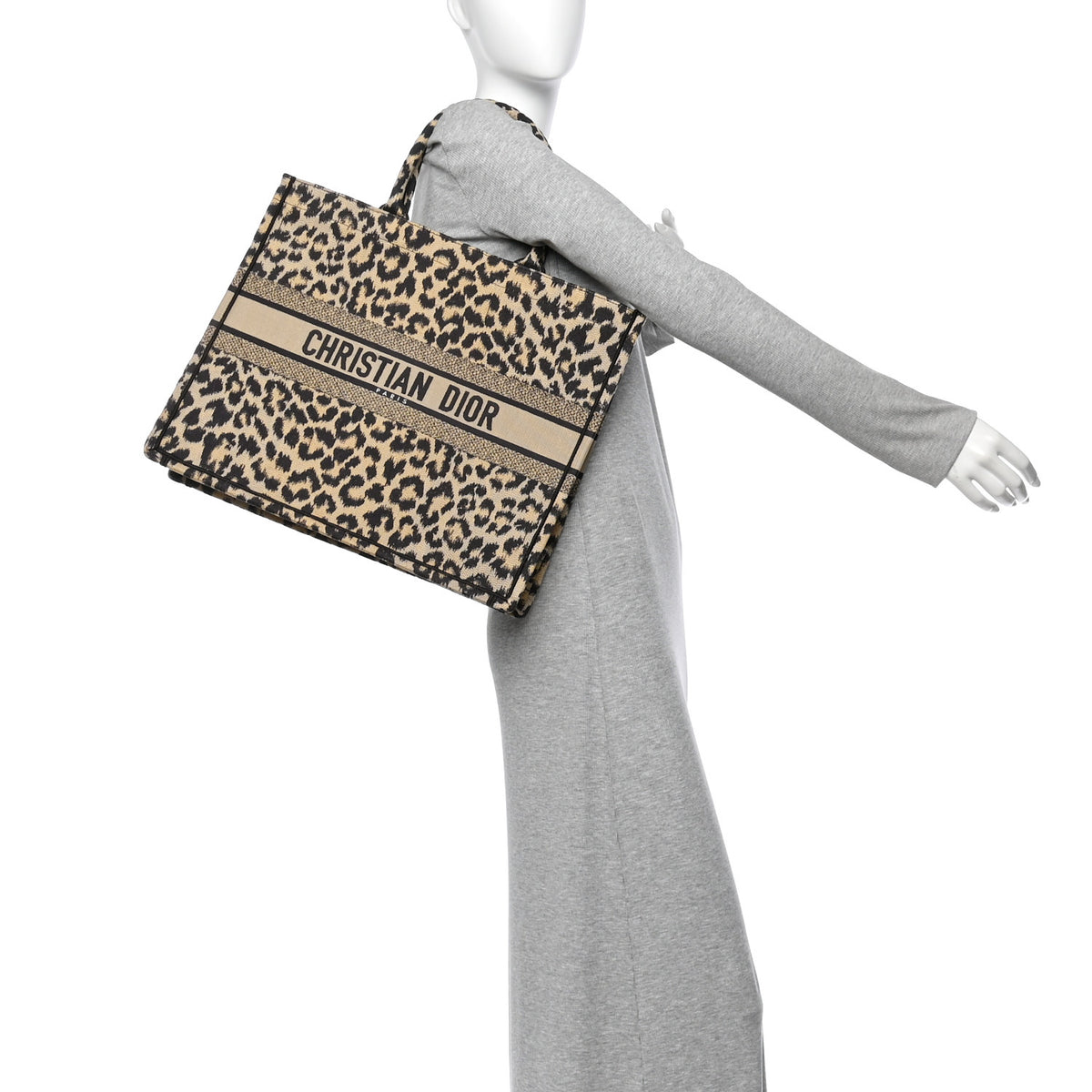 Christian Dior Canvas Mizza Embroidered Large Leopard Book Tote Beige 2 of 10