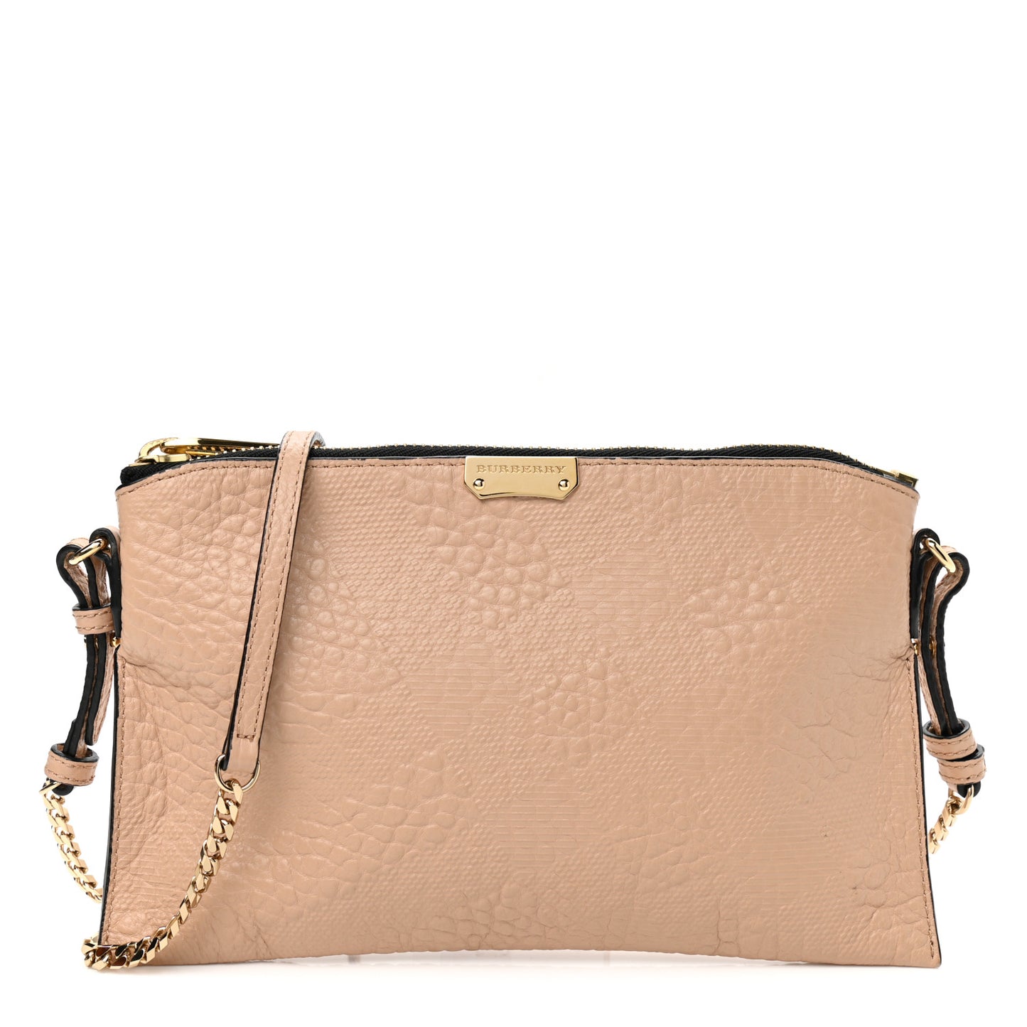 Signature Grain Calfskin Check Embossed Peyton Crossbody Clutch Bag Apricot