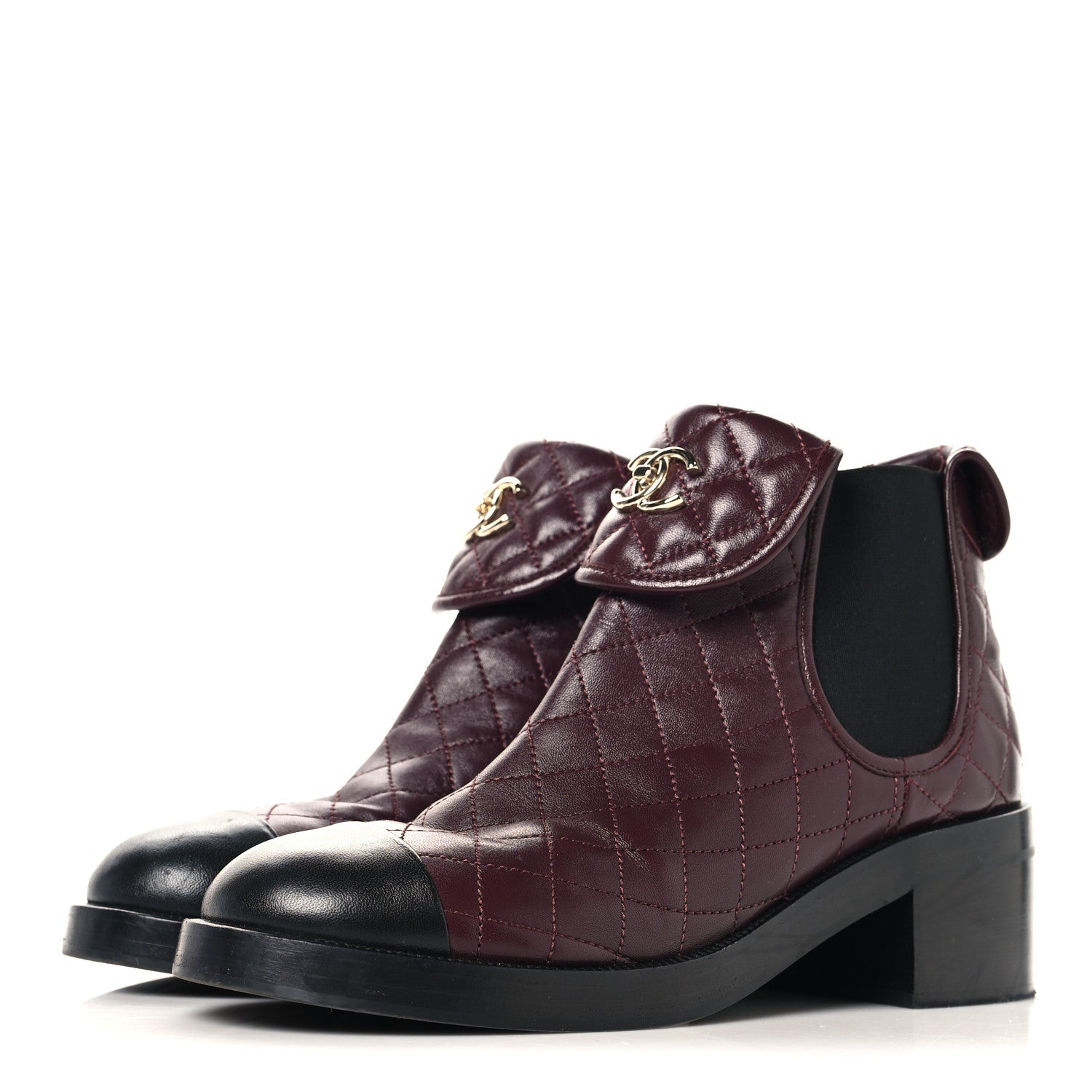 Chanel Lambskin Quilted Cap Toe CC Turnlock Booties 41 Burgundy Black 4 of 8