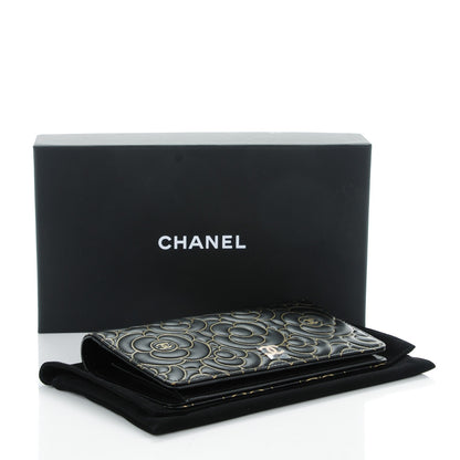 Chanel Lambskin Camellia Embossed Yen Wallet Black Gold 4 of 8