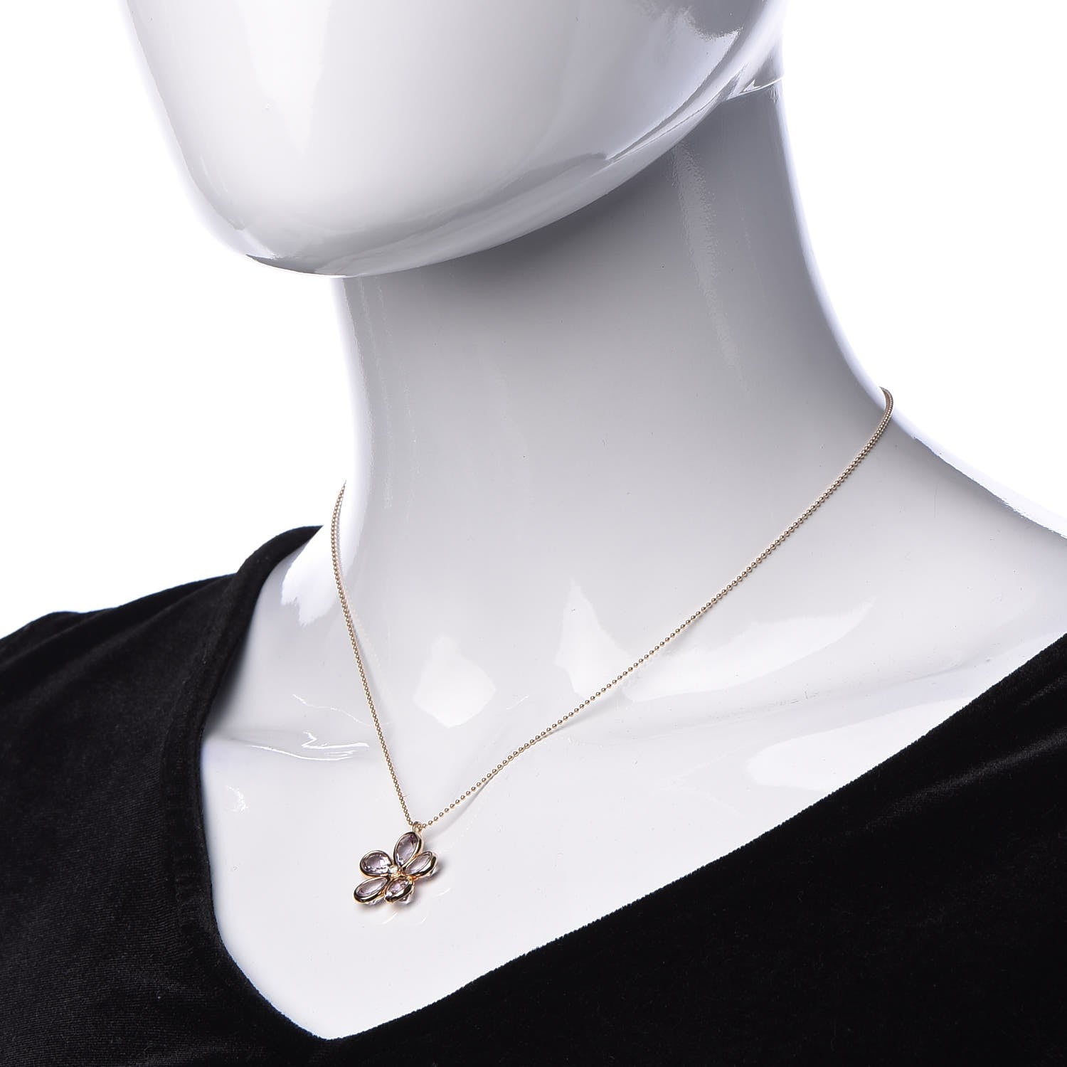 Tiffany 18K Rose Gold Amethyst Diamond Sparklers Flower Pendant Necklace 2 of 7