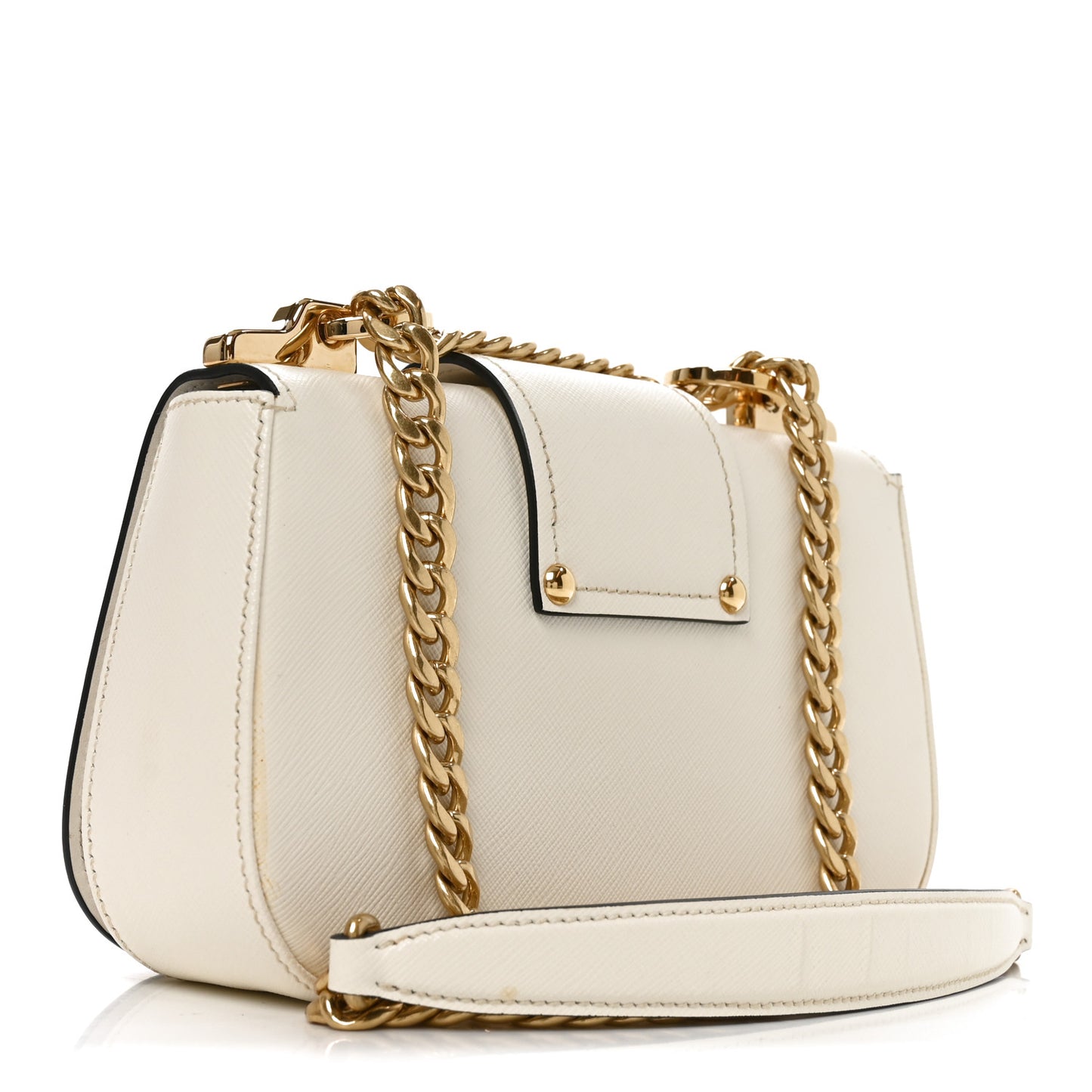 Saffiano Lux Sidonie Small Chain Crossbody Bag White