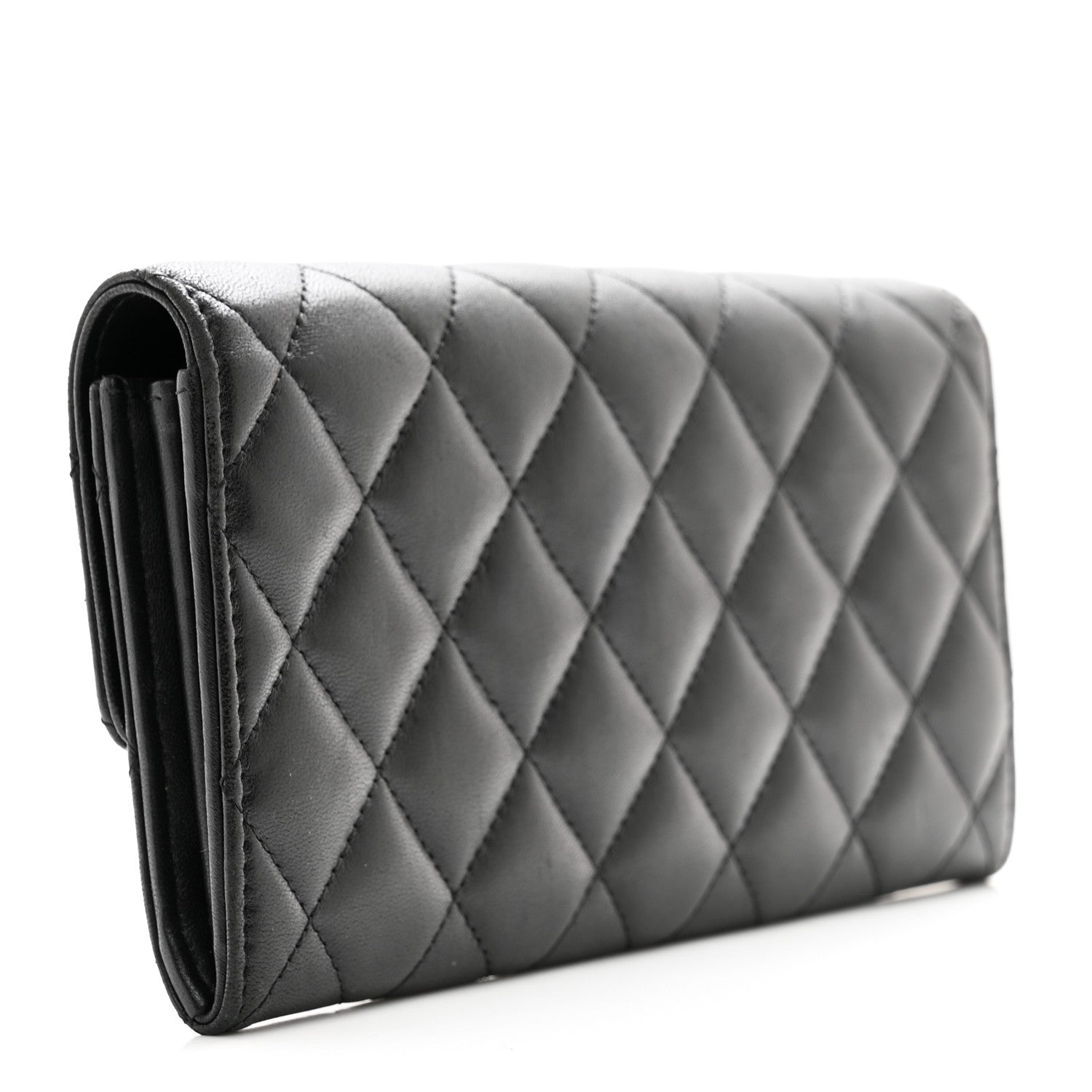 Chanel Lambskin Quilted Large Gusset Flap Wallet Black 3 of 10