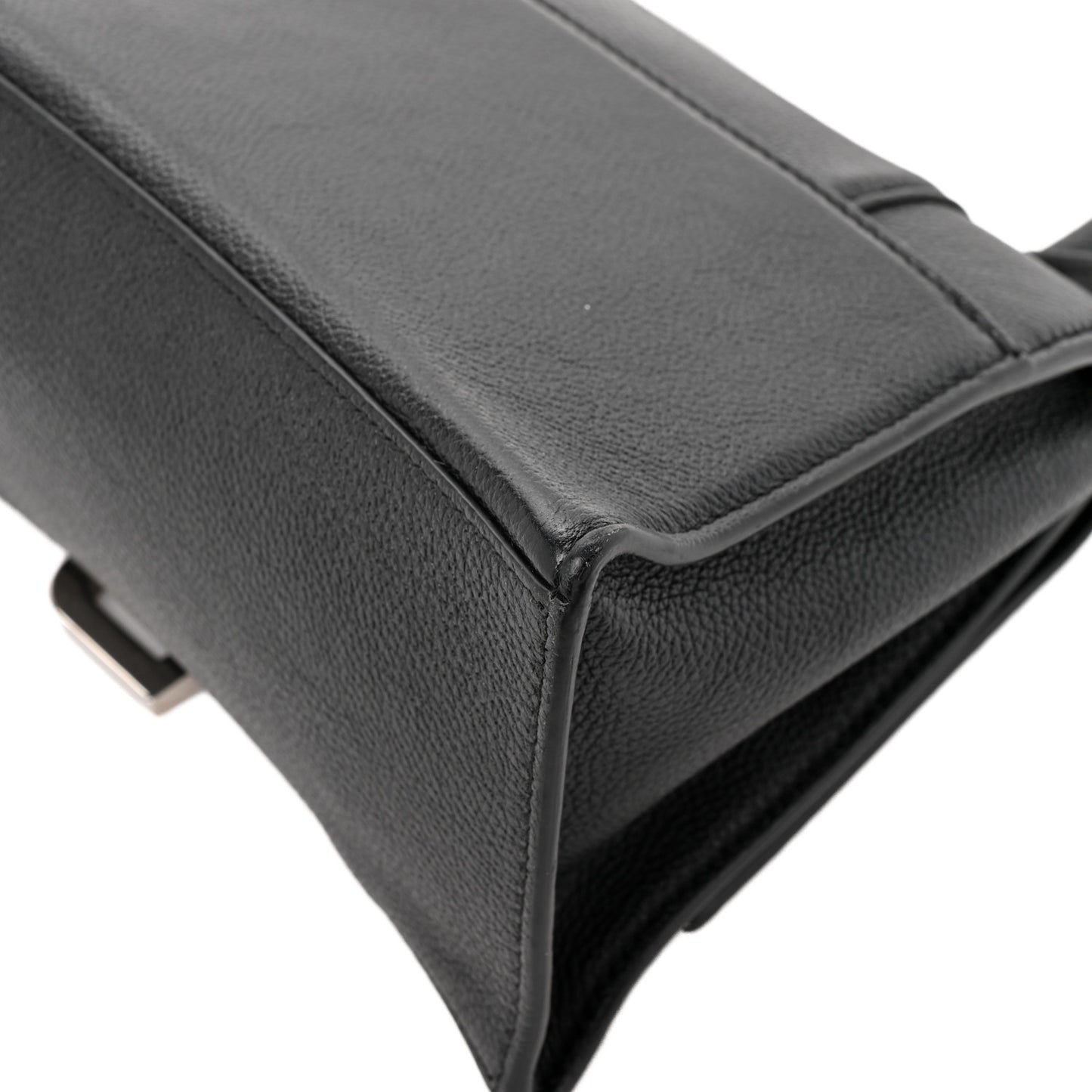 Grained Calfskin Small Hourglass Top Handle Bag Black