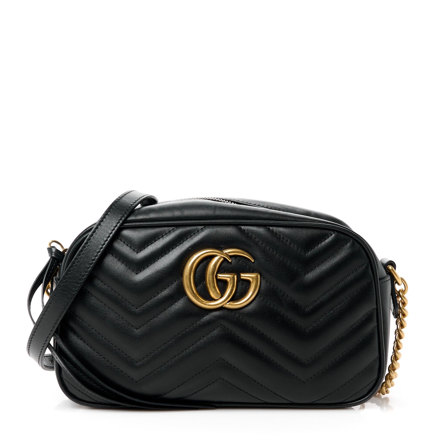 Calfskin Matelasse Small GG Marmont Chain Shoulder Bag Black