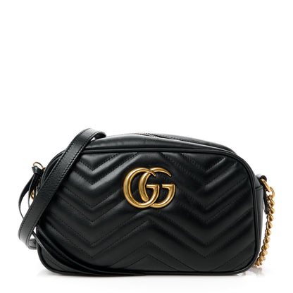 Gucci Calfskin Matelasse Small GG Marmont Chain Shoulder Bag Black 1 of 10