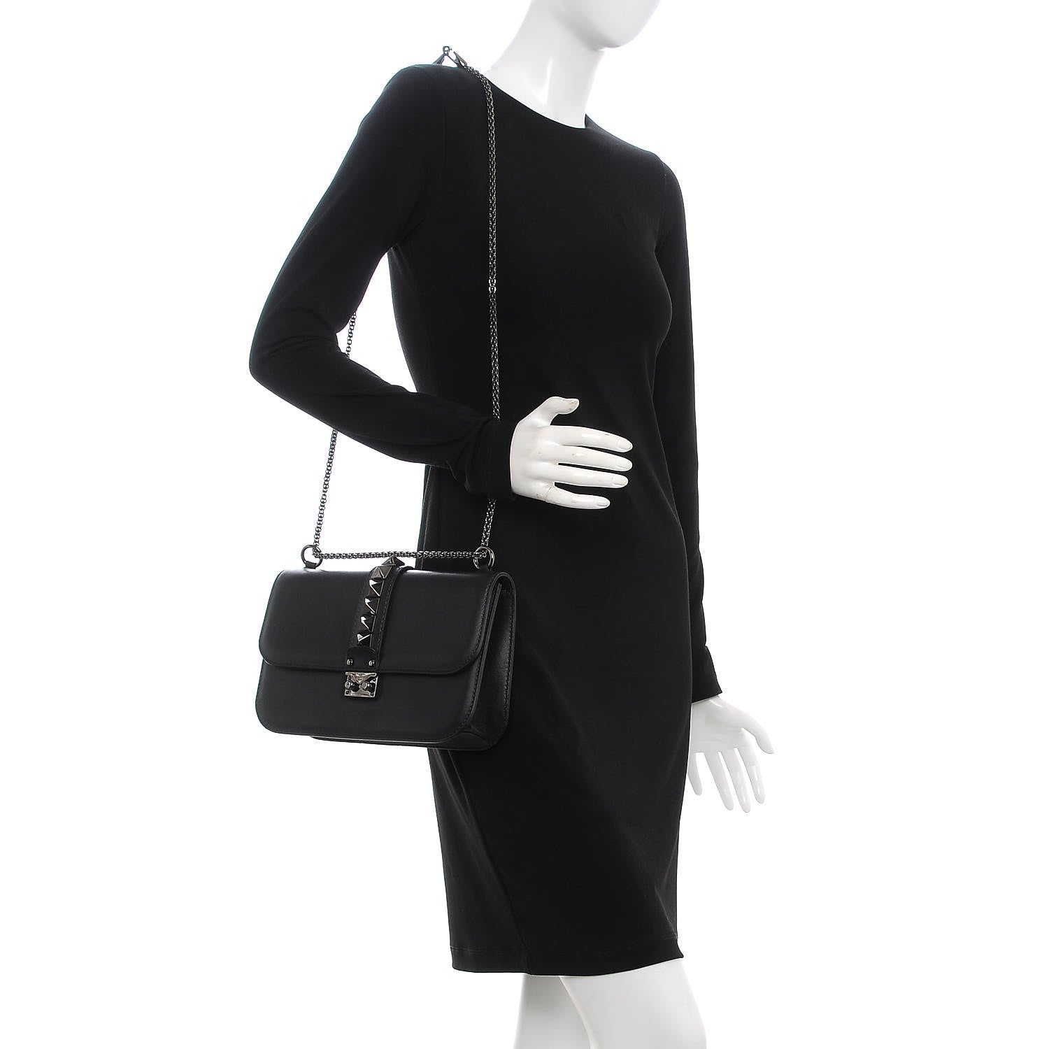 Valentino Garavani Vitello Medium Glam Lock Rockstud Flap Black 2 of 7