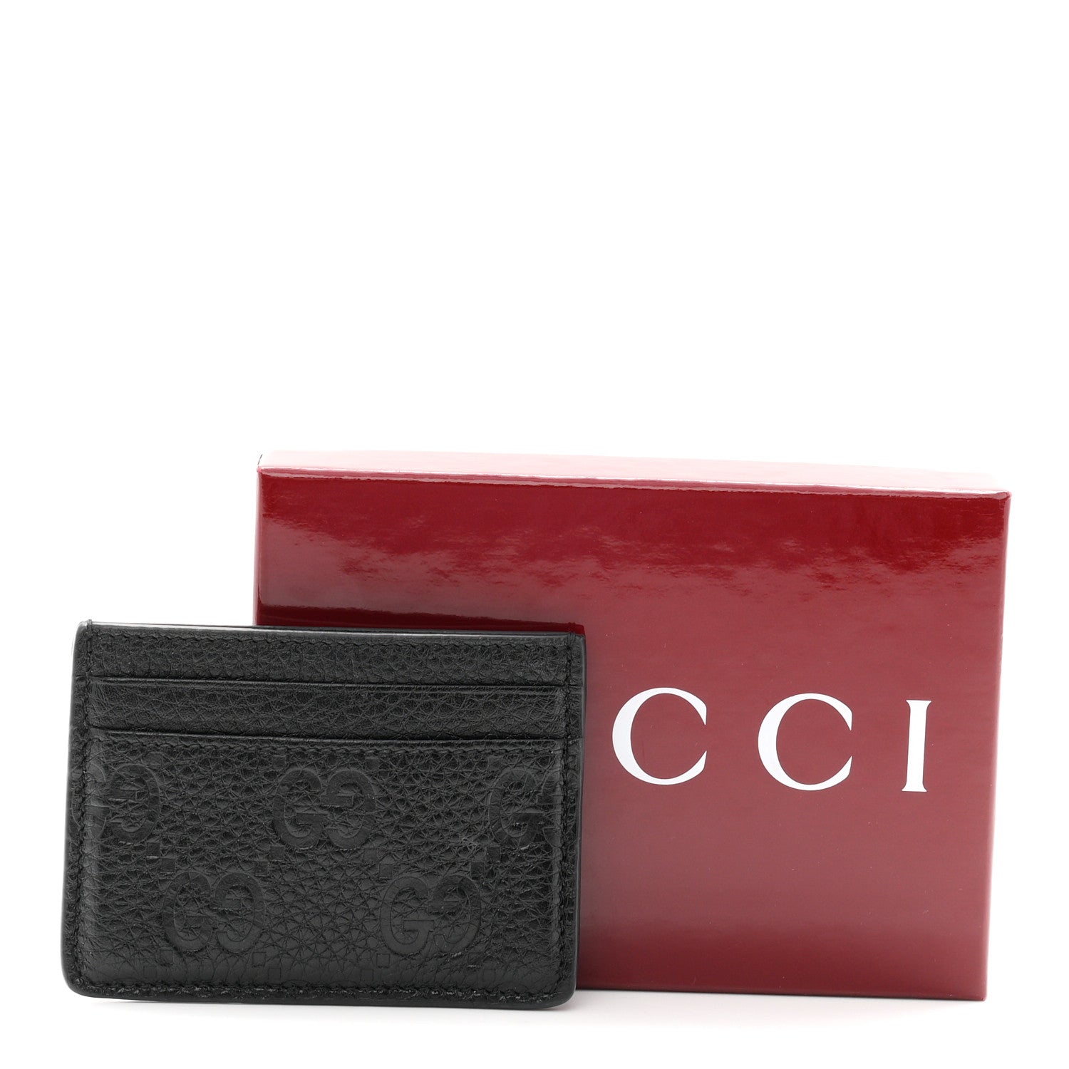 Gucci GG Grainy Calfskin Emblem Card Case Black 7 of 7