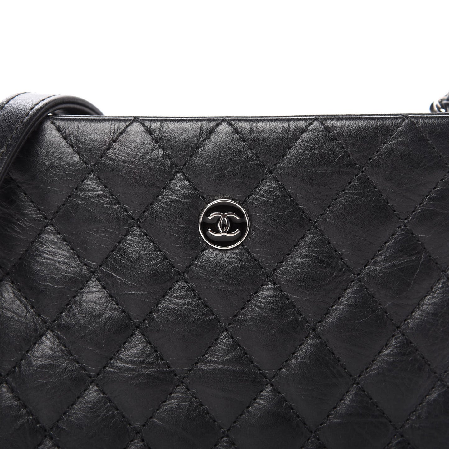 Aged Calfskin Quilted Crossbody Bag Black