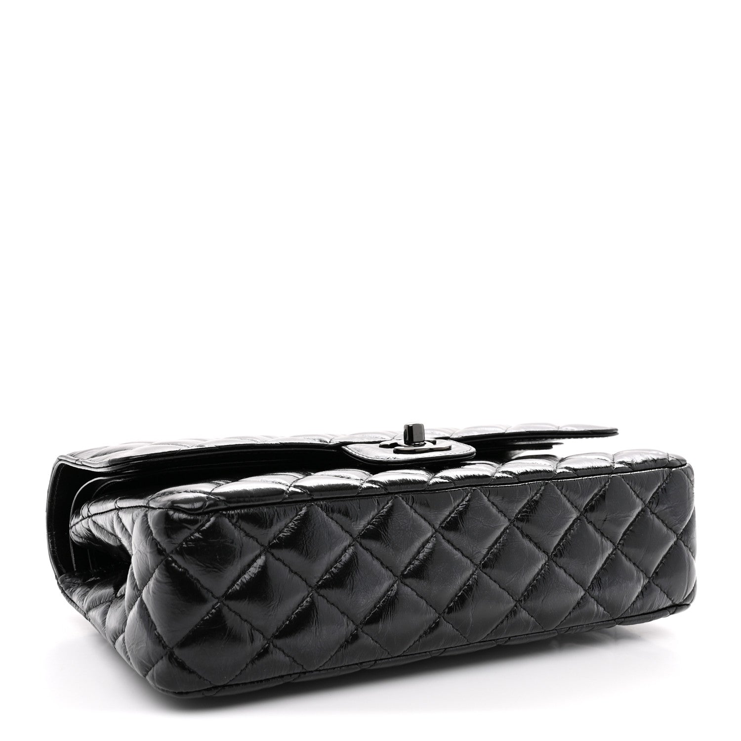 Chanel Shiny Crumpled Calfskin Quilted Medium Double Flap So Black 4 of 11