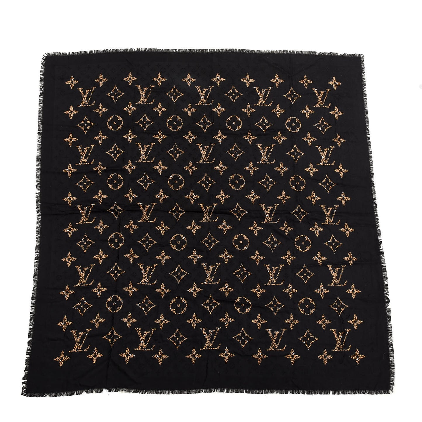 Wool Silk Monogram Giant Jungle Shawl Black