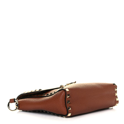 Valentino Garavani Pebbled Calfskin Rockstud Flip Lock Flap Messenger Saddle Brown 4 of 9
