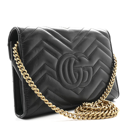 Gucci Calfskin Matelasse GG Marmont Chain Wallet Black 3 of 10