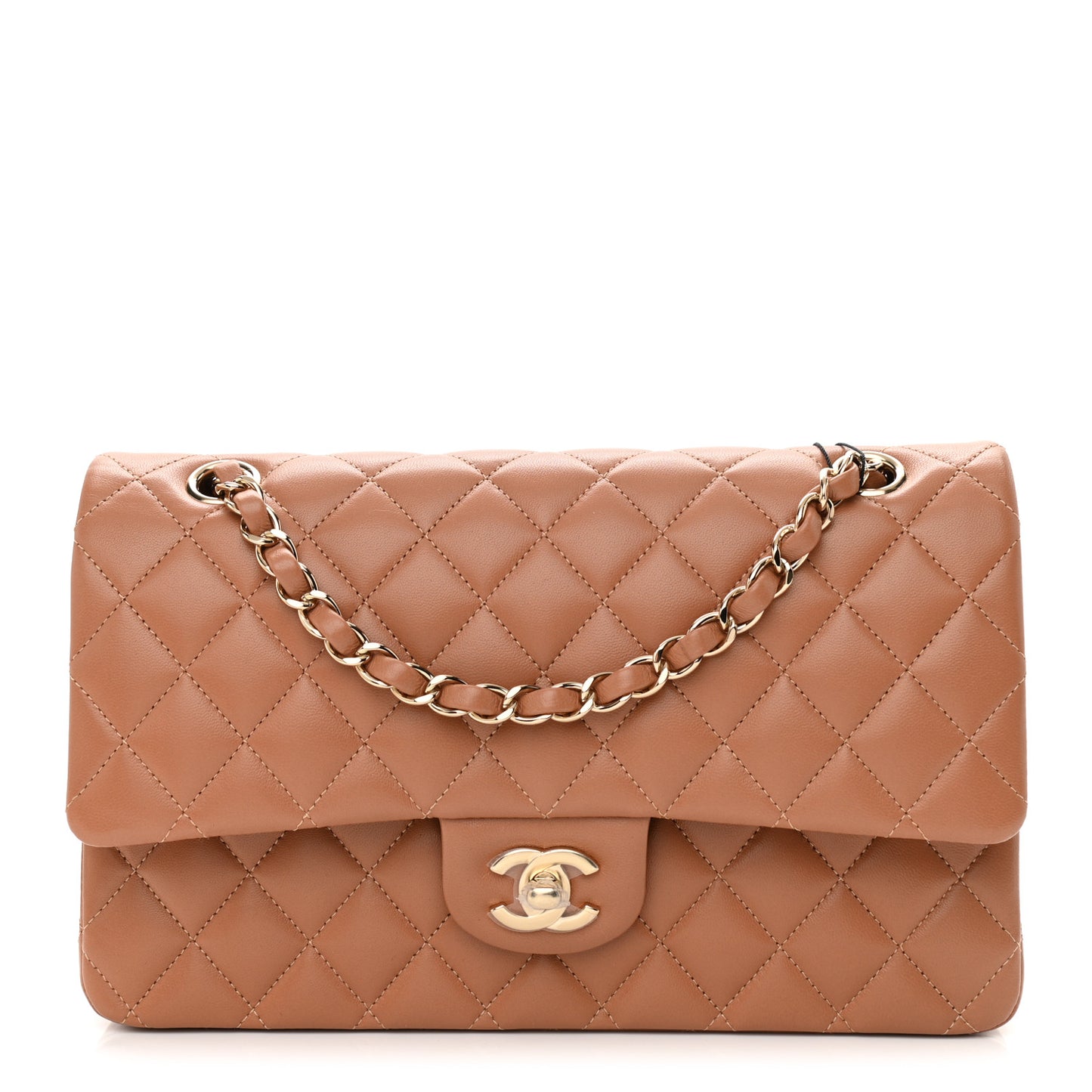Lambskin Quilted Medium Double Flap Brown