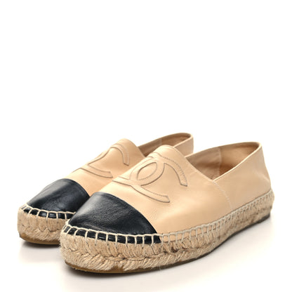 Chanel Lambskin CC Espadrilles 38 Beige Black 3 of 11