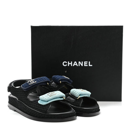 Chanel Knit Fabric Velcro Dad Sandals 37.5 Black Dark Blue Light Blue 9 of 9