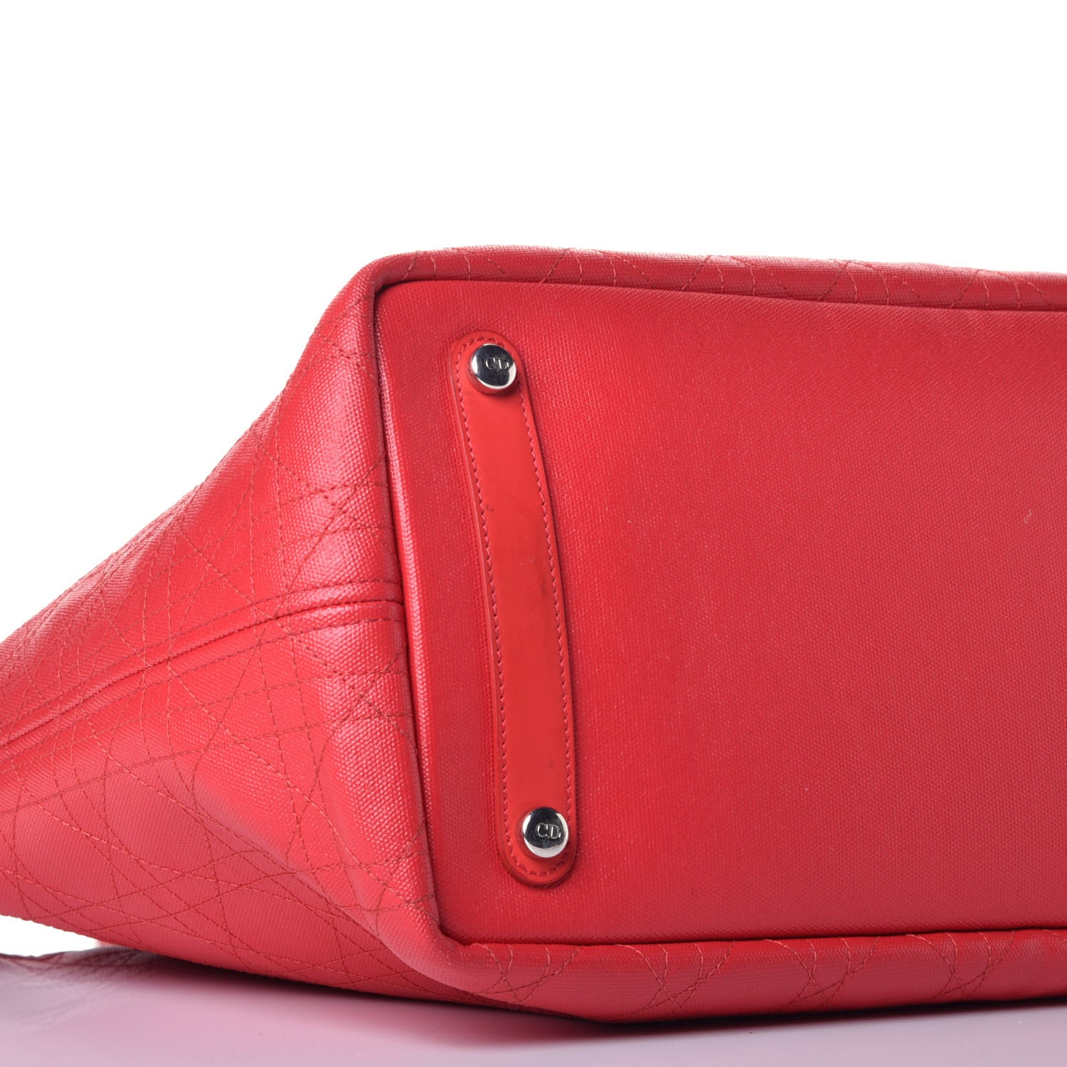 Christian Dior Coated Canvas Cannage Panarea Shopping Tote Red 15 of 17