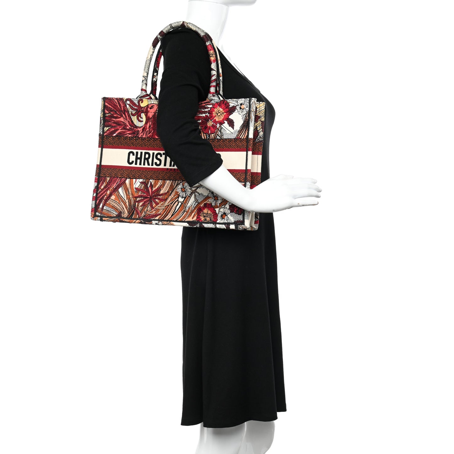 Canvas Embroidered Phoenix Medium Book Tote Red Multicolor
