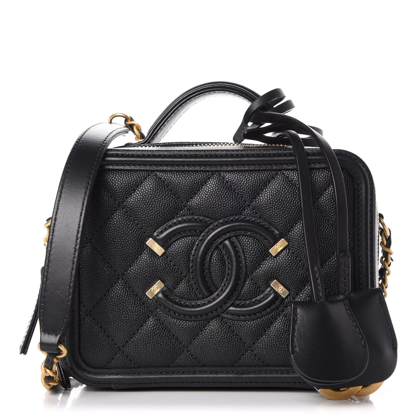 Caviar Quilted Small CC Filigree Vanity Case Black