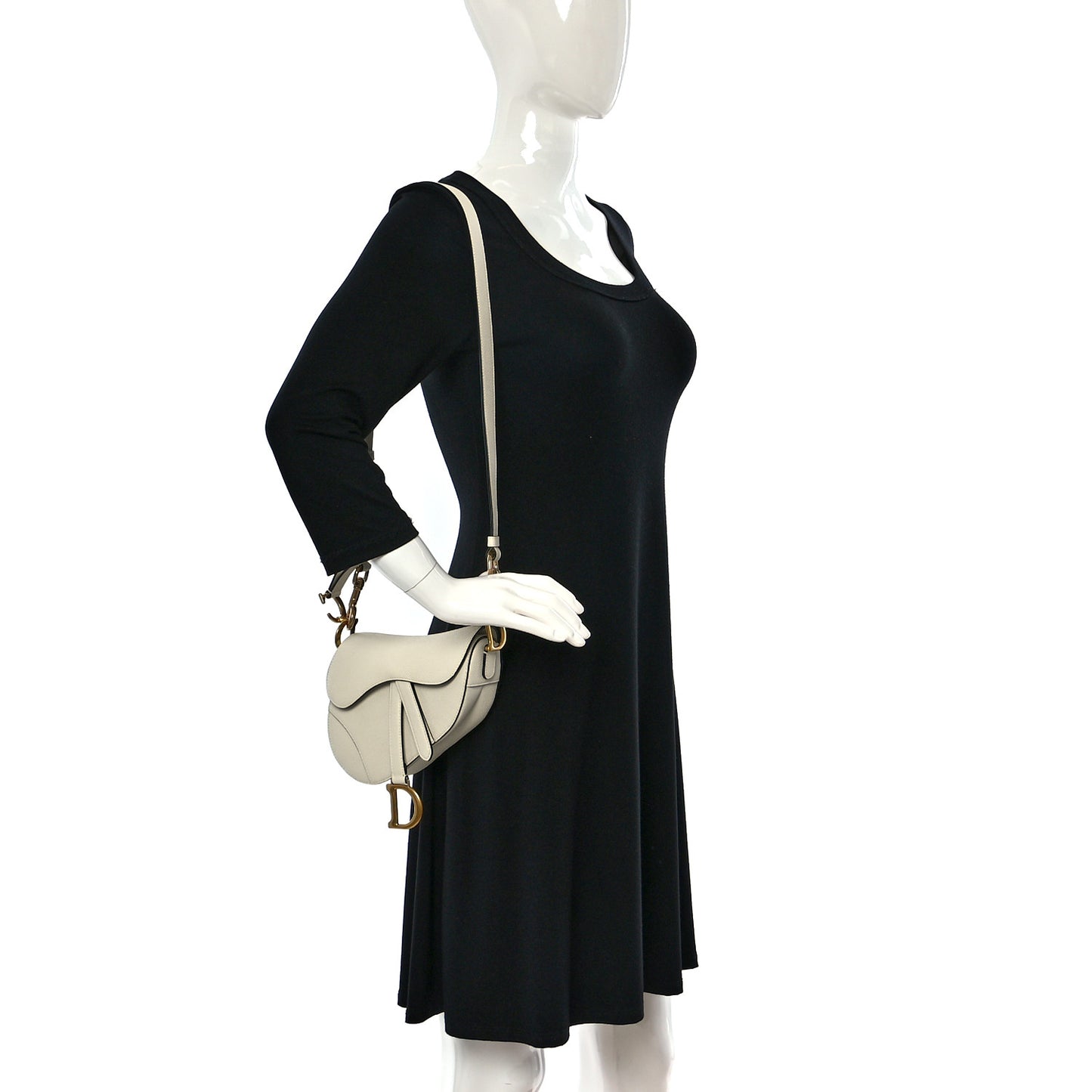 Grained Calfskin Mini Saddle Bag With Strap White