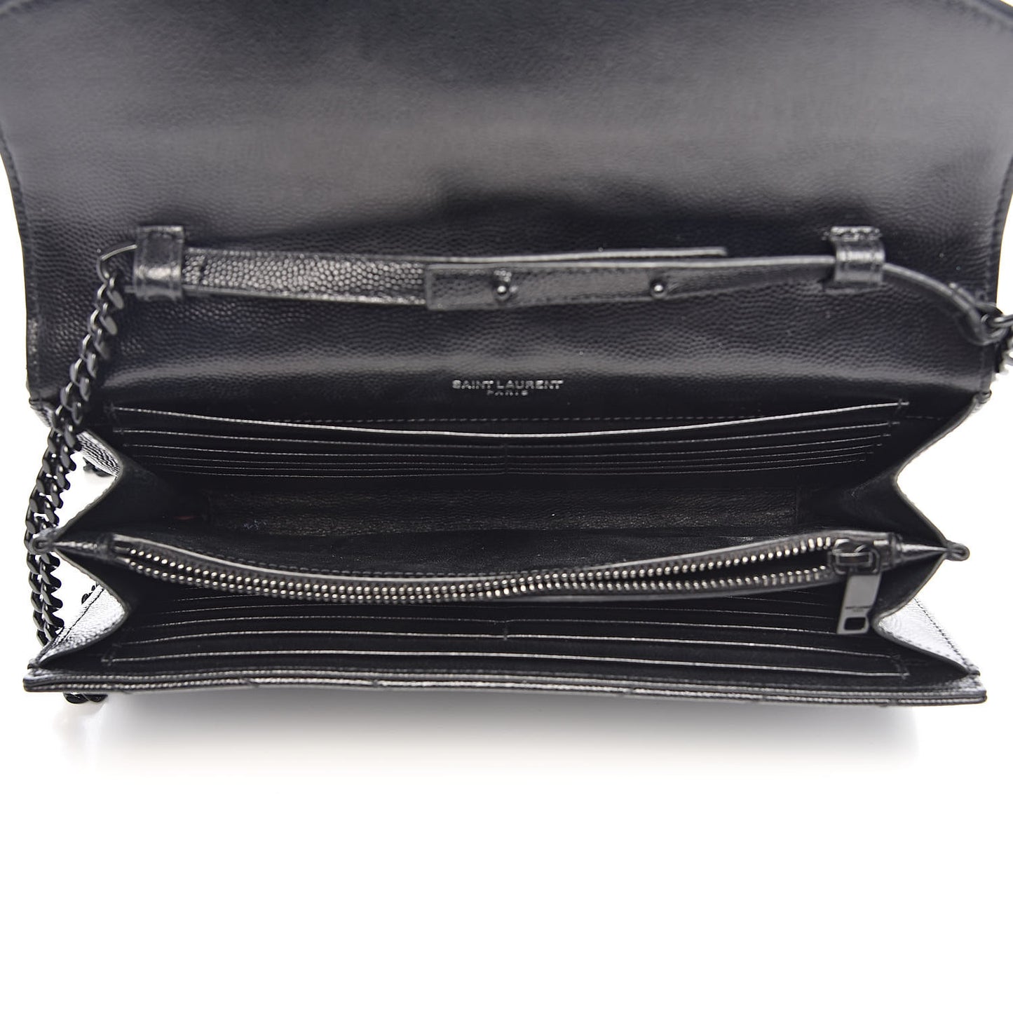 Grain De Poudre Matelasse Chevron Monogram Chain Wallet Black