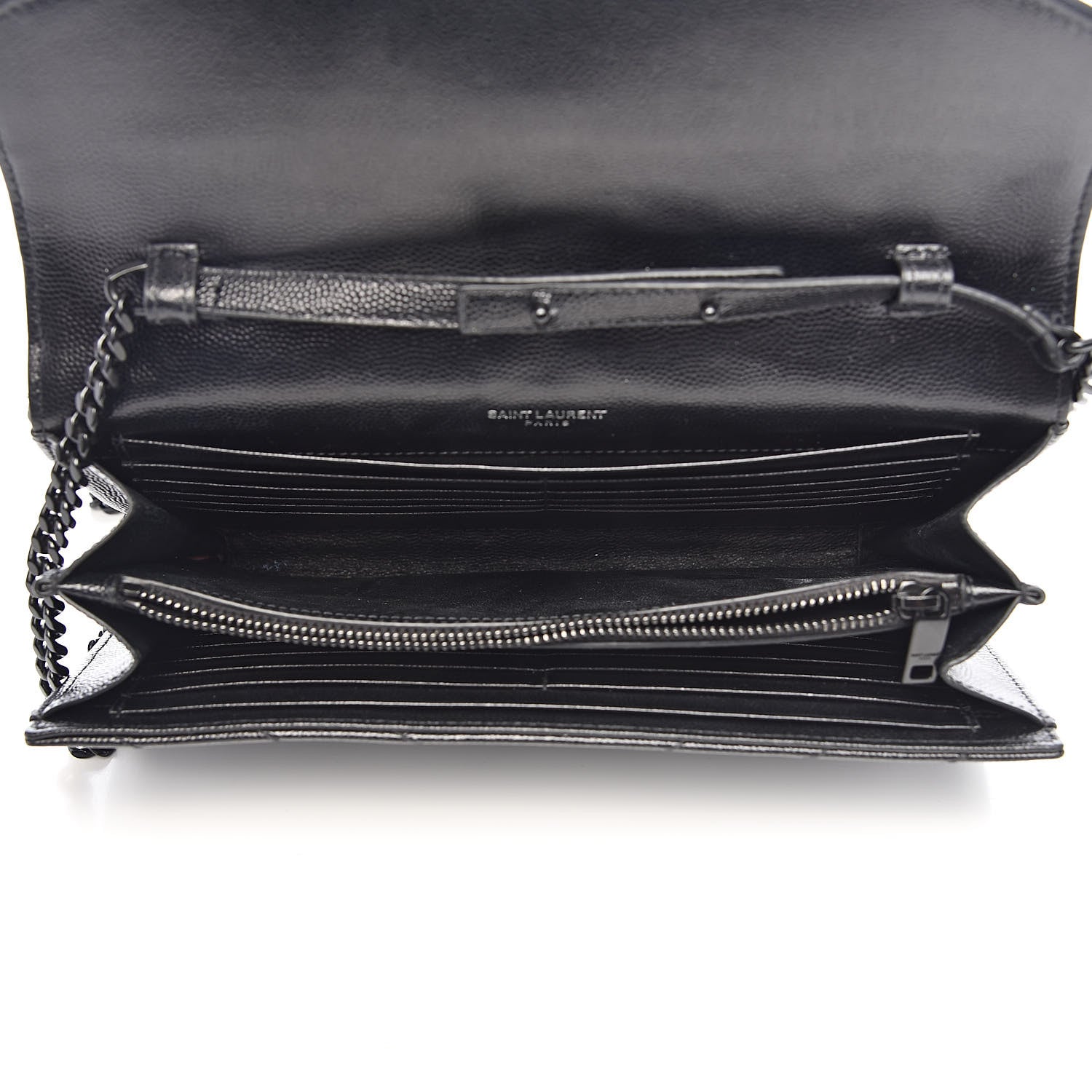Saint Laurent Grain De Poudre Matelasse Chevron Monogram Chain Wallet Black 5 of 16
