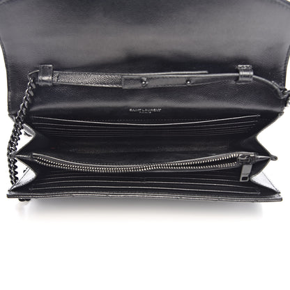 Saint Laurent Grain De Poudre Matelasse Chevron Monogram Chain Wallet Black 5 of 16