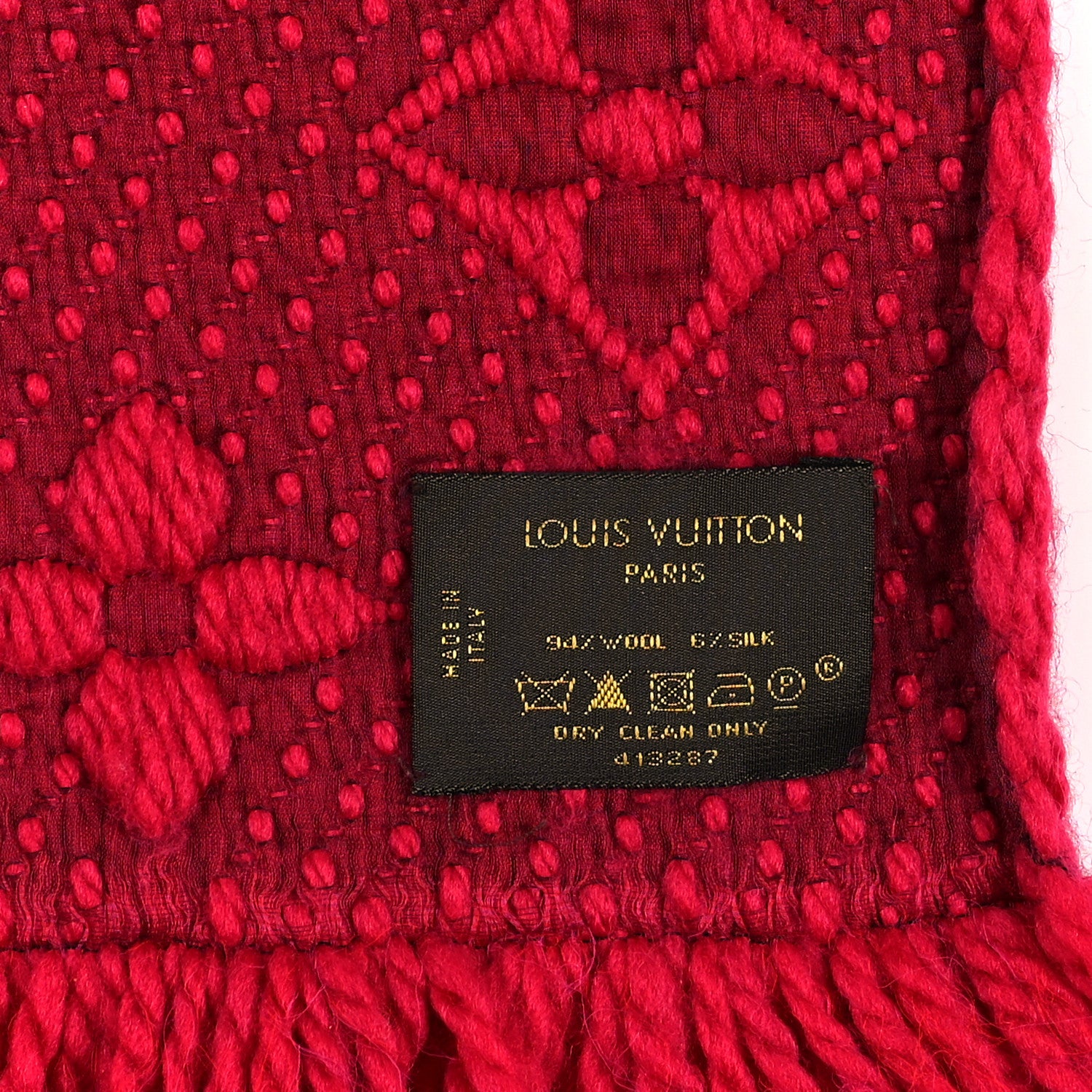 Louis Vuitton Wool Silk Logomania Scarf Rubis 3 of 3