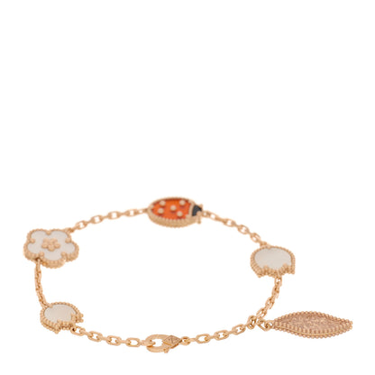 Van Cleef & Arpels 18K Rose Gold Carnelian Mother of Pearl Onyx 5 Motifs Lucky Spring Bracelet 2 of 4