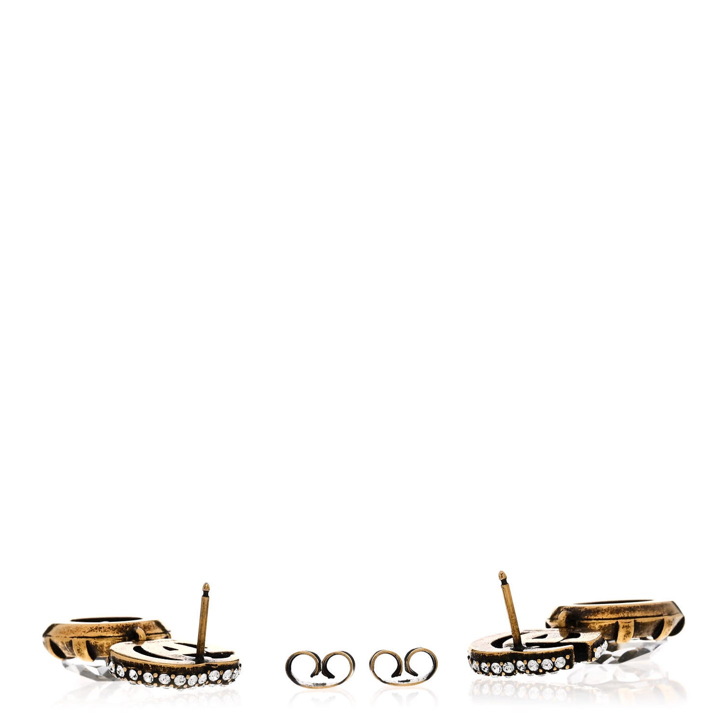 Metal Crystal Double G Drop Earrings Aged Gold