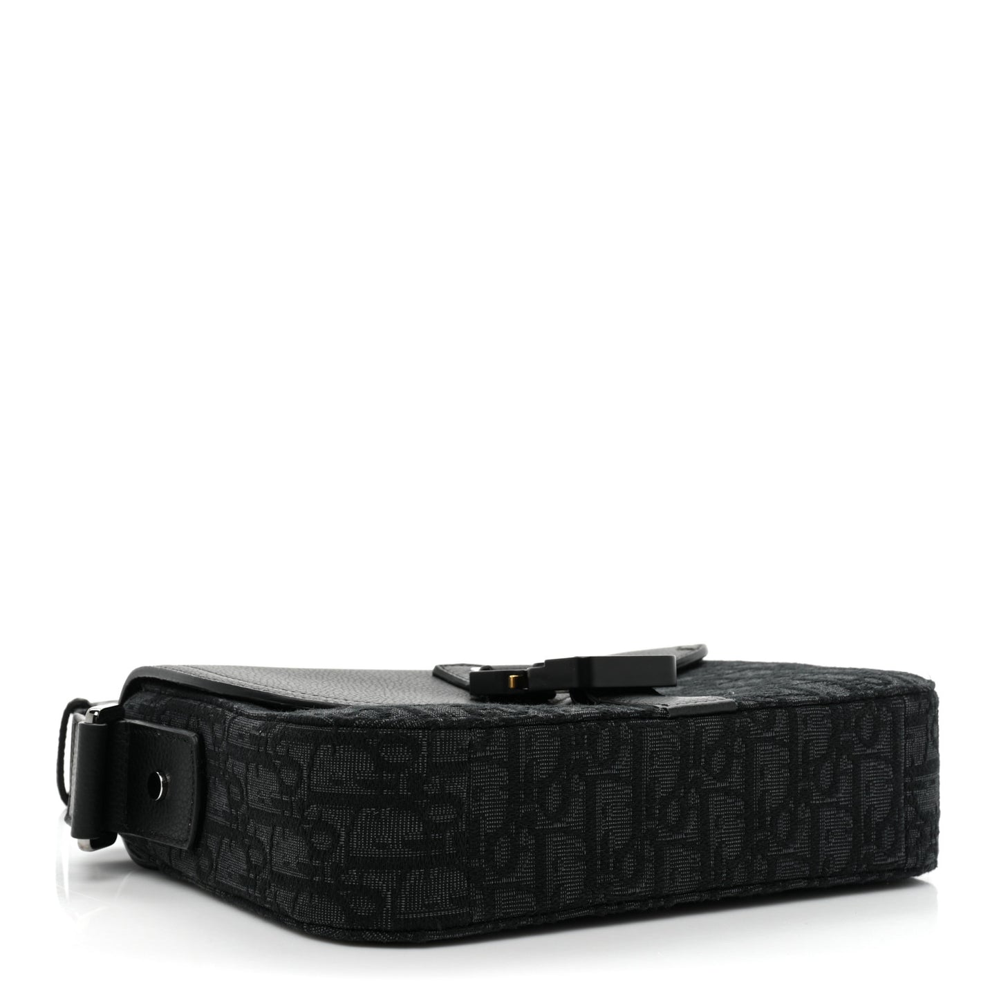 Oblique Jacquard Grained Calfskin Saddle Pouch With Strap Black